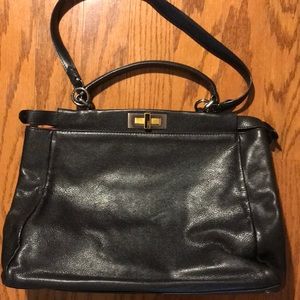 Fendi black peekaboo bag w fuchsia interior